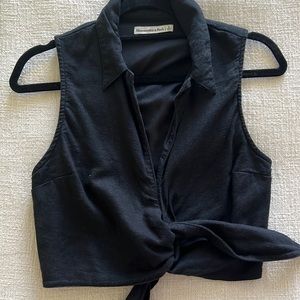 Abercrombie & Fitch Black Linen Tie Front Collared Tank